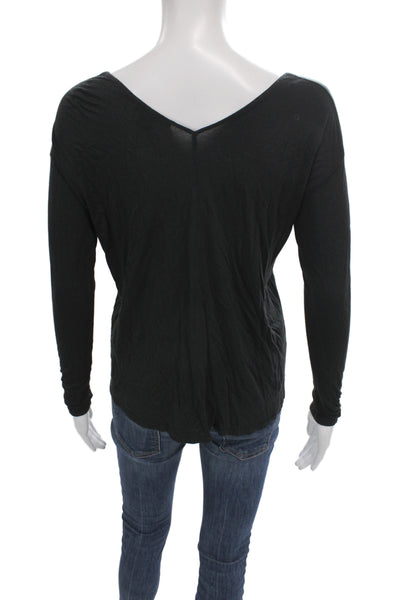 Vince Women Black V-Neck Long Sleeve Basic T-Shirt Size S