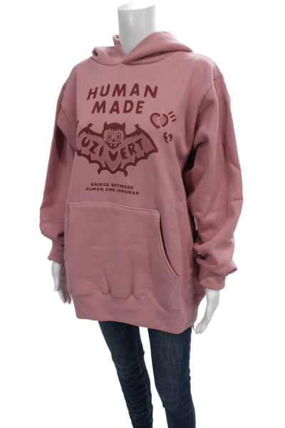 Human Made Unisex Pullover Hoodies Pink Cotton Polyester Long Sleeve Size L