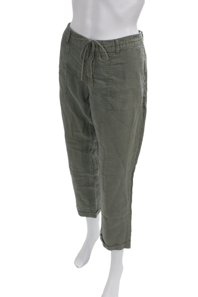 Joie Women Ankle Cropped Pants Linen Drawstring Army Green Size 4