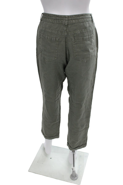 Joie Women Ankle Cropped Pants Linen Drawstring Army Green Size 4