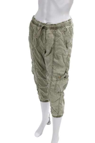 Bella Dahl Women Capri Cargo Pants Green Tencel Button Solid Army Size M