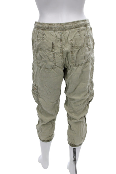 Bella Dahl Women Capri Cargo Pants Green Tencel Button Solid Army Size M