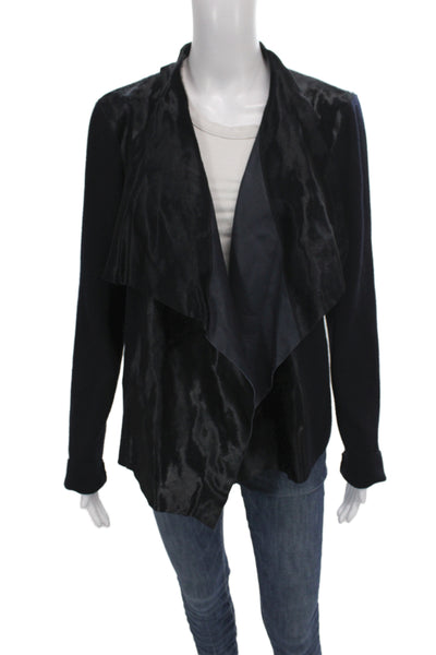 Elie Tahari Women Black Calf Leather Long Sleeve Solid Jacket Size L