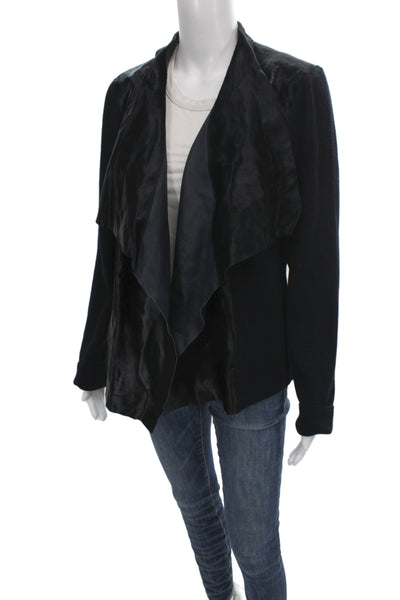 Elie Tahari Women Black Calf Leather Long Sleeve Solid Jacket Size L