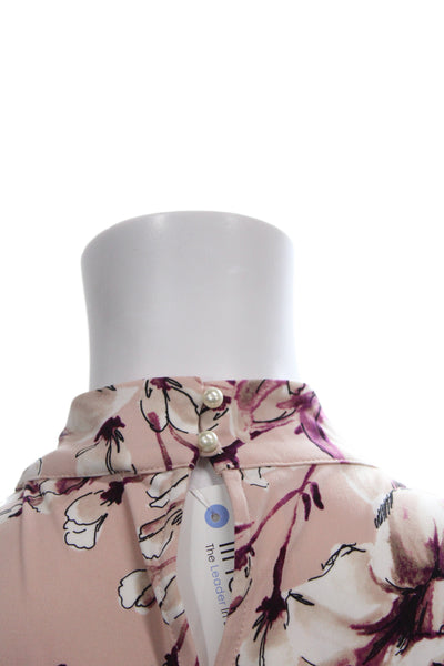 Karl Lagerfeld Women Pink Silk Floral Mock Neck Sleeveless Blouse Button Size M
