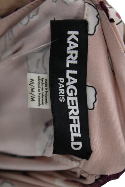 Karl Lagerfeld Women Pink Silk Floral Mock Neck Sleeveless Blouse Button Size M