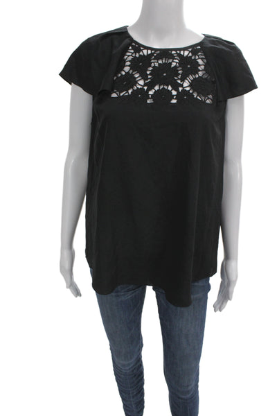 Kate Spade New York Womens Black Floral Blouse Short Sleeve Size M