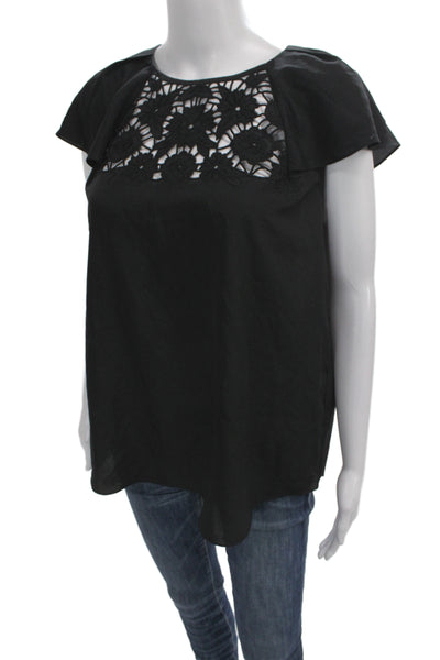 Kate Spade New York Womens Black Floral Blouse Short Sleeve Size M