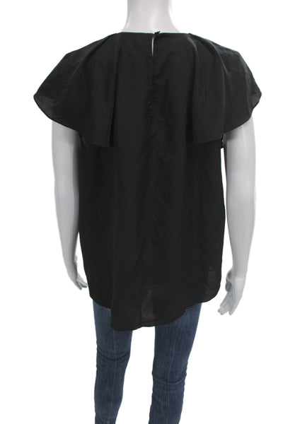 Kate Spade New York Womens Black Floral Blouse Short Sleeve Size M