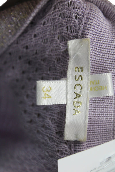 Escada Women Camisole Purple Round Neck Sleeveless Viscose Cotton Size 34