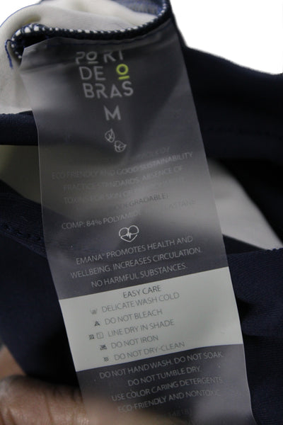 Port De O Bras Womens Stretch Knit Square Neck Sports Bra Navy White Medium