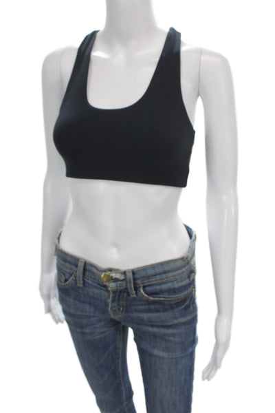 Splits 59 Womens Scoop Neck Stretch Knit Sports Bra Navy Blue Size Small