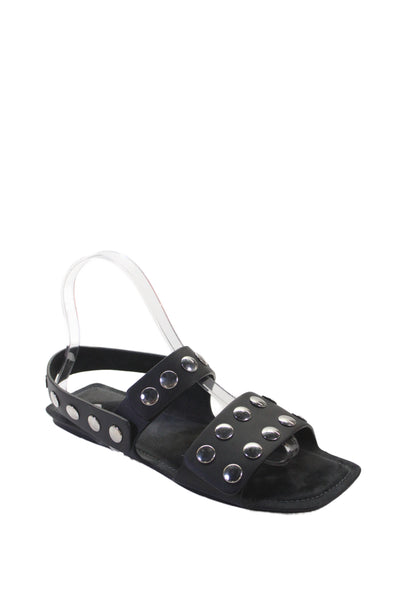 Khaite Womens Studded Leather Ankle Strap Sandals Black Size 36