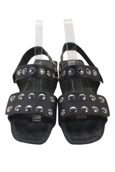 Khaite Womens Studded Leather Ankle Strap Sandals Black Size 36