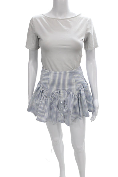 Fleur du Mal Women A-Line Mini Skirt Light Blue Striped Cotton Size XS