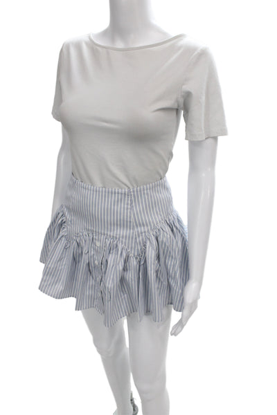 Fleur du Mal Women A-Line Mini Skirt Light Blue Striped Cotton Size XS