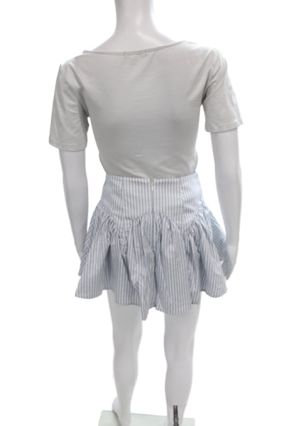 Fleur du Mal Women A-Line Mini Skirt Light Blue Striped Cotton Size XS