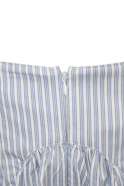 Fleur du Mal Women A-Line Mini Skirt Light Blue Striped Cotton Size XS