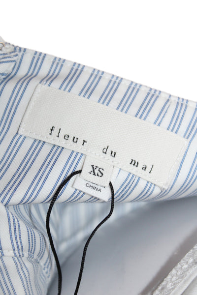 Fleur du Mal Women A-Line Mini Skirt Light Blue Striped Cotton Size XS