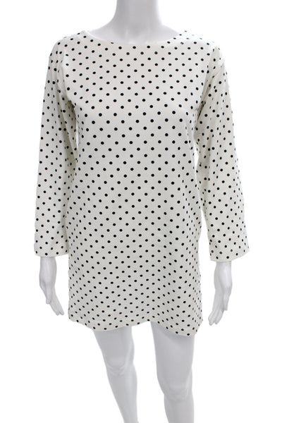 Posse Women Shift T-Shirt Dress White Polka Dot Long Sleeve Cotton Size 2XS