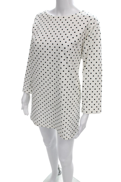 Posse Women Shift T-Shirt Dress White Polka Dot Long Sleeve Cotton Size 2XS