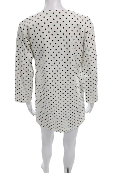 Posse Women Shift T-Shirt Dress White Polka Dot Long Sleeve Cotton Size 2XS