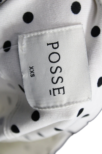 Posse Women Shift T-Shirt Dress White Polka Dot Long Sleeve Cotton Size 2XS