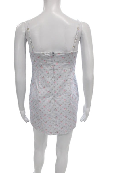 Love Shack Fancy Girls Back Zip Floral Printed Velasca Dress Blue Pink Size 14