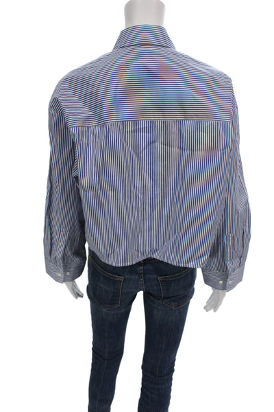 Madewell Women Cropped Striped Button-Up Long Sleeve Blue Size 2XS