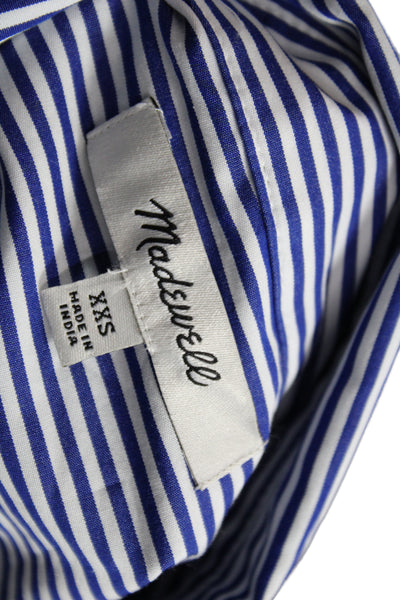 Madewell Women Cropped Striped Button-Up Long Sleeve Blue Size 2XS