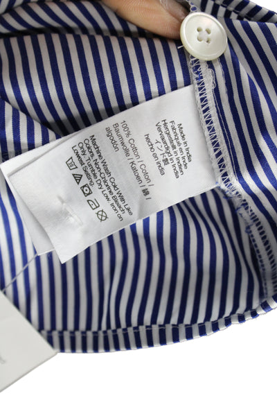 Madewell Women Cropped Striped Button-Up Long Sleeve Blue Size 2XS