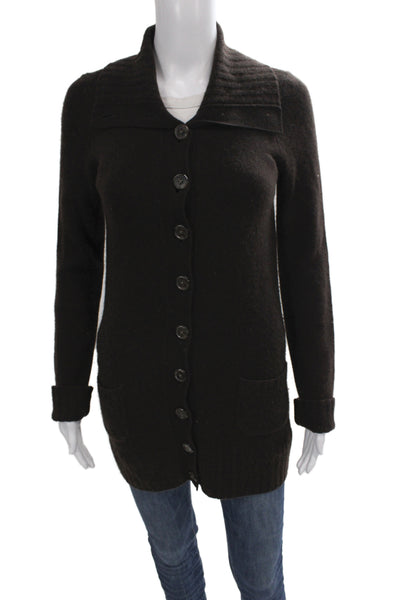 Aqua Unisex Cardigan Brown Collared Long Sleeve Button Size S
