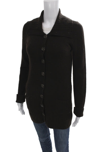 Aqua Unisex Cardigan Brown Collared Long Sleeve Button Size S