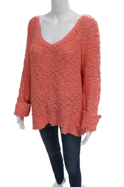 Free People Womens Pullover V-Neck Bohemian Pink Sweater Long Sleeve Size M