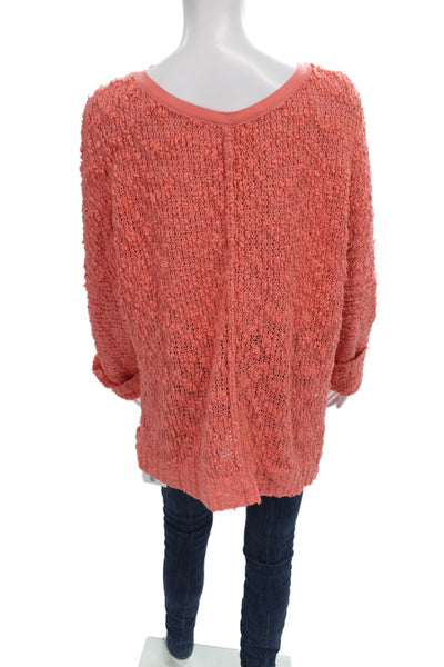 Free People Womens Pullover V-Neck Bohemian Pink Sweater Long Sleeve Size M