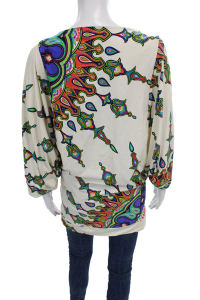 Trina Turk Women White Paisley Bohemian Tunic Blouse 3/4 Sleeve Size S