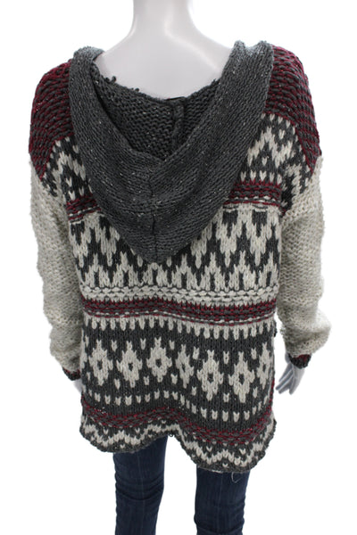 Free People Unisex Pullover Bohemian Fair Isle V Neck Beige Long Sleeve Size M