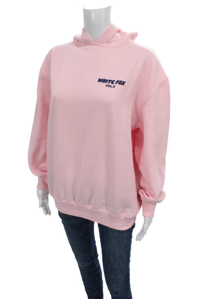 White Fox Womens Pullover Hoodies Pink Graphic Designer Long Sleeve Size 2XS