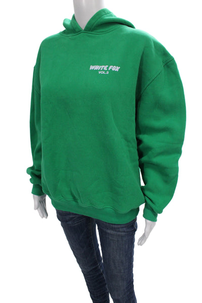 White Fox Unisex Pullover Hoodie Green Graphic Long Sleeve Size 2XS