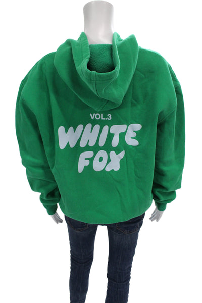 White Fox Unisex Pullover Hoodie Green Graphic Long Sleeve Size 2XS