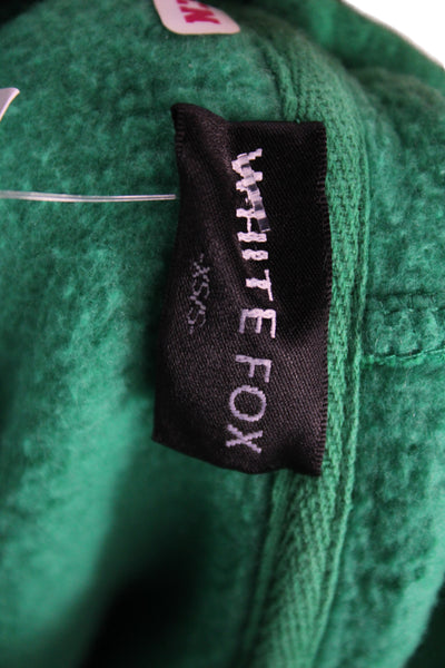 White Fox Unisex Pullover Hoodie Green Graphic Long Sleeve Size 2XS