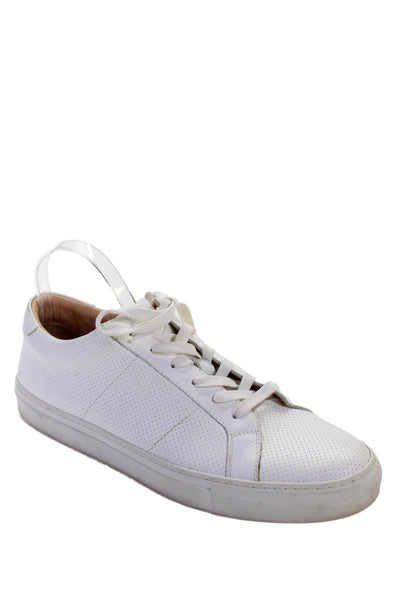 Greats Mens Leather Lace Up Low Top Walking Sneakers White Size 43