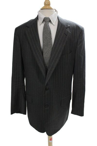 Brooks Brothers Mens Dark Gray Striped Wool Suit Jacket Button Size 44