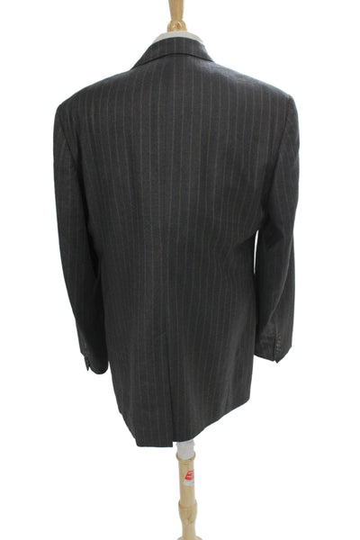 Brooks Brothers Mens Dark Gray Striped Wool Suit Jacket Button Size 44