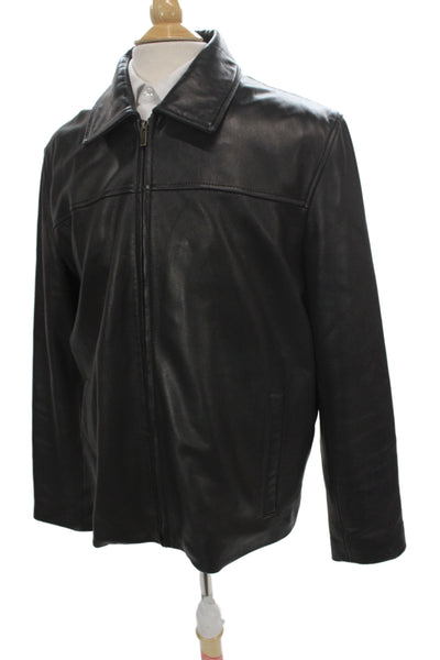 Cole Haan Men Genuine Lambskin Collared Zip Jacket Black Classic Fall Size XL