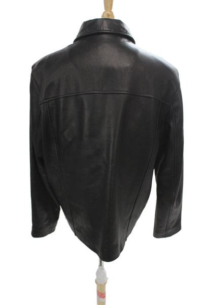 Cole Haan Men Genuine Lambskin Collared Zip Jacket Black Classic Fall Size XL