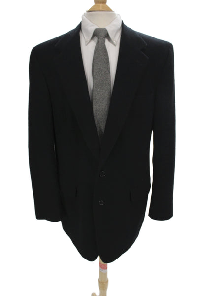 Brooks Brothers Mens Black Wool Blazer Collared Button Solid Size 44