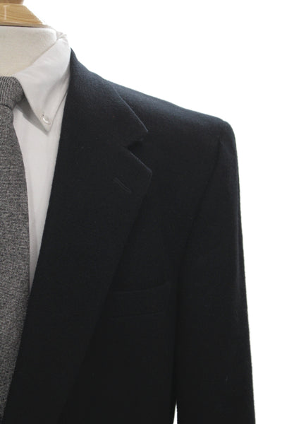 Brooks Brothers Mens Black Wool Blazer Collared Button Solid Size 44