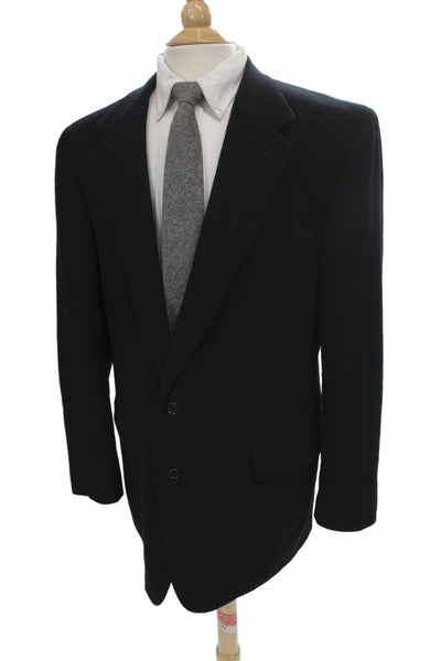 Brooks Brothers Mens Black Wool Blazer Collared Button Solid Size 44