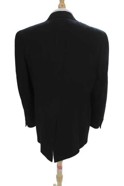 Brooks Brothers Mens Black Wool Blazer Collared Button Solid Size 44